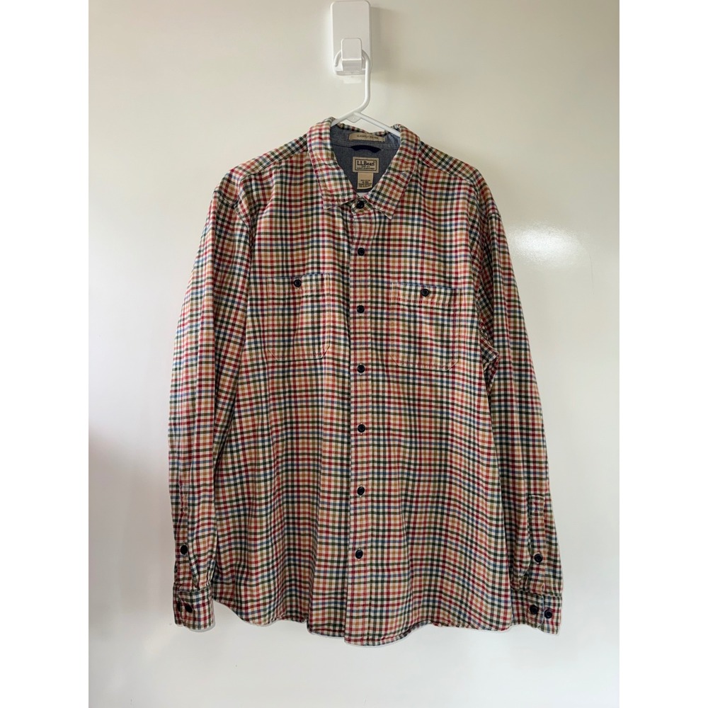 LL Bean Mens XL Flannel Plaid Button Down Shirt Slightly Fitted Multicolor Fall